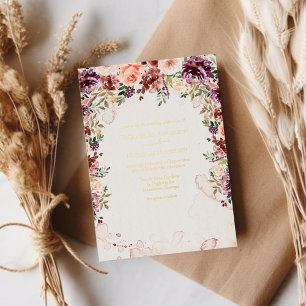 Autumn Elegance Floral Wedding Folie Uitnodiging