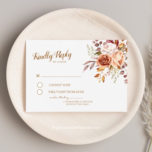 Autumn Elegance Terracotta Dahlia Waterverf RSVP Informatiekaartje