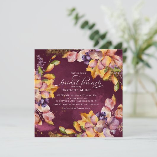 Autumn Elegance Vrijgezellenfeest Brunch Kaart (Staand voorkant)