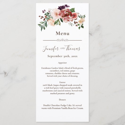 Autumn Elegance Waterverf Menu | Bourgogne en blau (Voorkant)