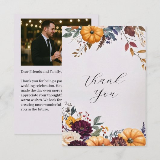 Autumn Elegance Wedding Flat Thank You Card (Voorkant / Achterkant)