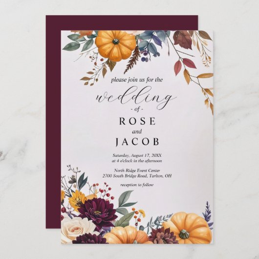 Autumn Elegance Wedding Invitation Kaart (Voorkant / Achterkant)