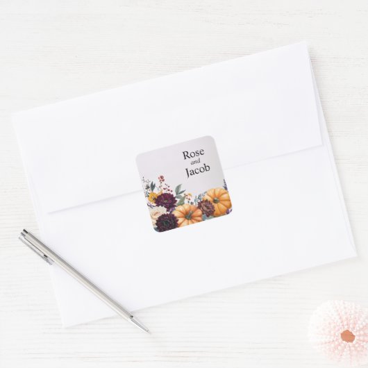Autumn Elegance Wedding  Vierkante Sticker (Envelop)