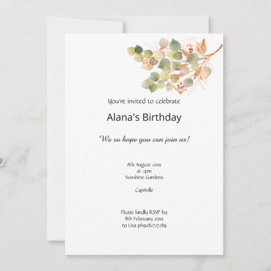 AUTUMN ELEGANT ELEMENTS BIRTHDAY INVITATION KAART (Voorkant)