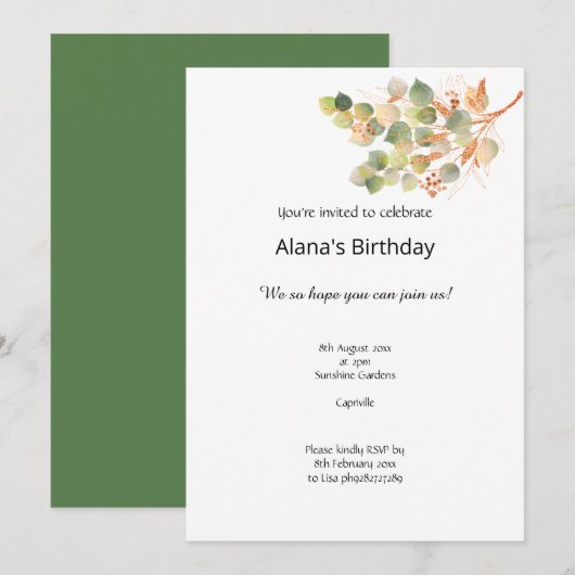 AUTUMN ELEGANT ELEMENTS BIRTHDAY INVITATION KAART (Voorkant / Achterkant)