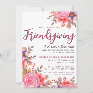 Autumn Elegant Floral Friendsgiving Potluck Dinner Kaart