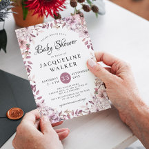 Autumn Elegant Purple Flowers Foliage Baby shower