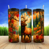 Autumn Elk, levendige bosscene Thermosbeker