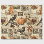  Autumn Ephemera Collage | Rustic Birds Cadeaupapier (Vlak)