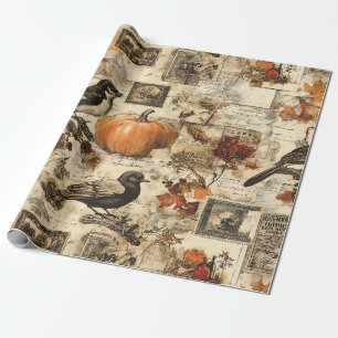  Autumn Ephemera Collage   Rustic Birds Cadeaupapier