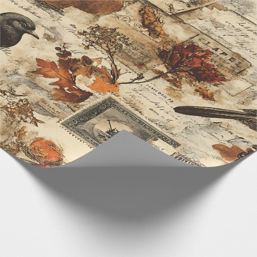  Autumn Ephemera Collage | Rustic Birds Cadeaupapier (Hoek)