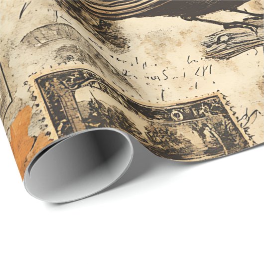  Autumn Ephemera Collage | Rustic Birds Cadeaupapier (Rol Hoek)