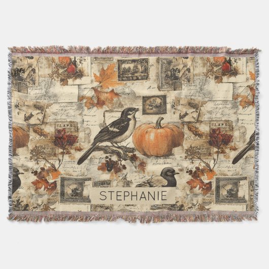 Autumn Ephemera Collage | Rustic Birds Deken (Voorkant)