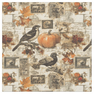  Autumn Ephemera Collage   Rustic Birds Stof