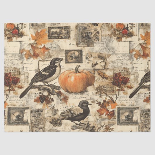  Autumn Ephemera Collage | Rustic Birds Tissuepapier (Voorkant)