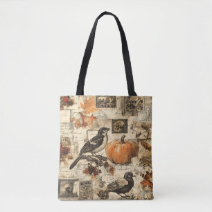 Autumn Ephemera Collage Rustic Birds Tote Bag