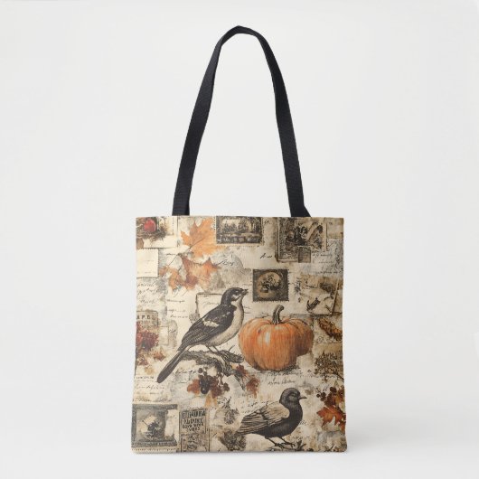 Autumn Ephemera Collage | Rustic Birds Tote Bag (Voorkant)