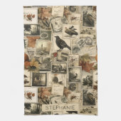 Autumn Ephemera Collage | Rustieke vogels (2) Theedoek (Verticaal)