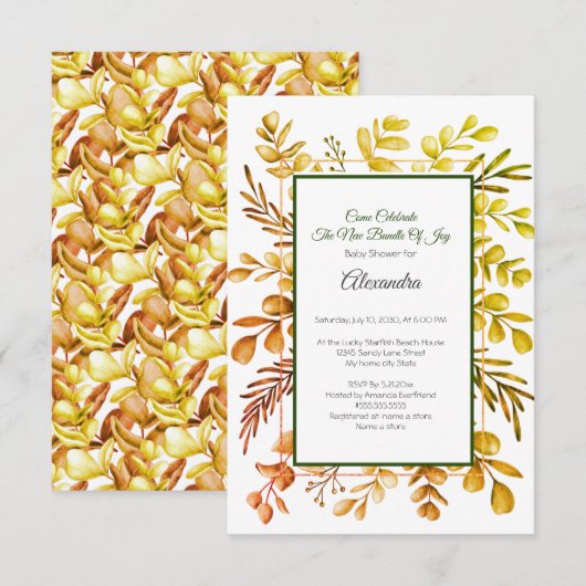 Autumn Eucalyptus Greenery Baby shower-uitnodiging (Voorkant / Achterkant)
