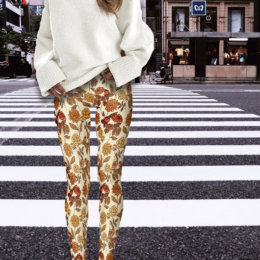 Autumn Exotic Florals Cream Leggings
