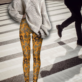 Autumn Exotic Florals Royal Sinaasappel Leggings