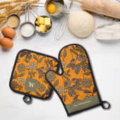 Autumn Exotic Flowers Monogram aanpassen Ovenwant & Pannenlap Set