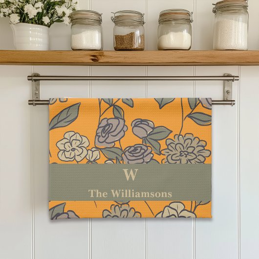 Autumn Exotic Flowers Monogram aanpassen Theedoek