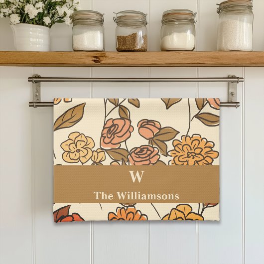 Autumn Exotic Flowers Monogram aanpassen Theedoek