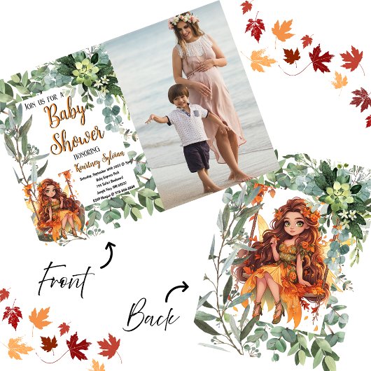 Autumn Fairy Waterverf Custom Photo Baby shower Kaart