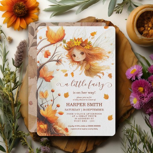 Autumn Fairy Woodland Baby shower Kaart