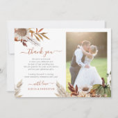 Autumn fall botanical rustic photo wedding bedankkaart (Voorkant)