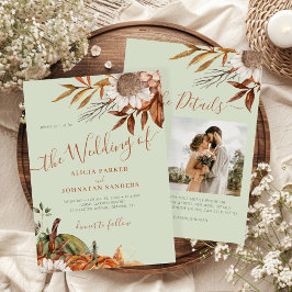 Autumn fall botanical sage green QR code wedding Kaart