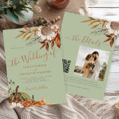 Autumn fall botanical sage green QR code wedding Kaart