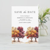 Autumn Fall Burgundy Trees QR Code Photo Wedding Save The Date (Staand voorkant)