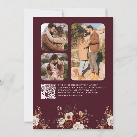 Autumn Fall Burgundy Trees QR Code Photo Wedding   Save The Date (Achterkant)