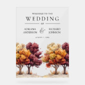 Autumn Fall Burgundy Trees Wedding Welcome Acryl Bord (Voorkant)