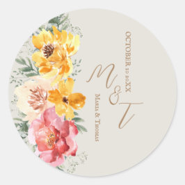 Autumn Fall Floral Wedding Monogram napkins Ronde Sticker