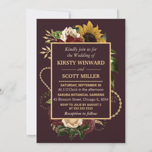 Autumn Fall Flowers Foliage Gold Wedding Kaart (Voorkant)