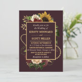 Autumn Fall Flowers Foliage Gold Wedding Kaart (Staand voorkant)