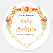 Autumn Fall Harvest Baby Shower Bookplate Ronde Sticker (Voorkant)