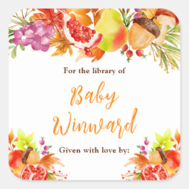 Autumn Fall Harvest Baby Shower Bookplate Vierkante Sticker