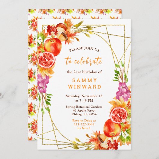 Autumn Fall Harvest Birthday Kaart (Voorkant / Achterkant)