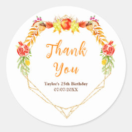 Autumn Fall Harvest Birthday Party Thank You Ronde Sticker