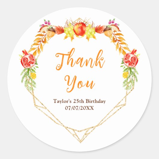 Autumn Fall Harvest Birthday Party Thank You Ronde Sticker (Voorkant)