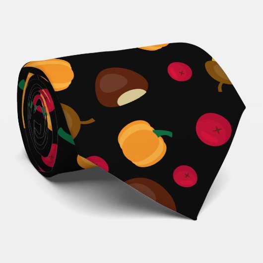 Autumn Fall Harvest Black Pattern Stropdas (Opgerold)