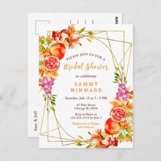 Autumn Fall Harvest Bridal Shower Briefkaart (Voorkant / Achterkant)