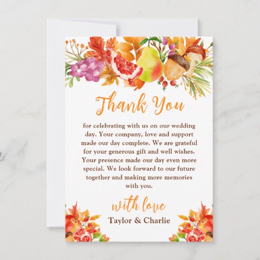 Autumn Fall Harvest Wedding Bedankkaart (Voorkant)