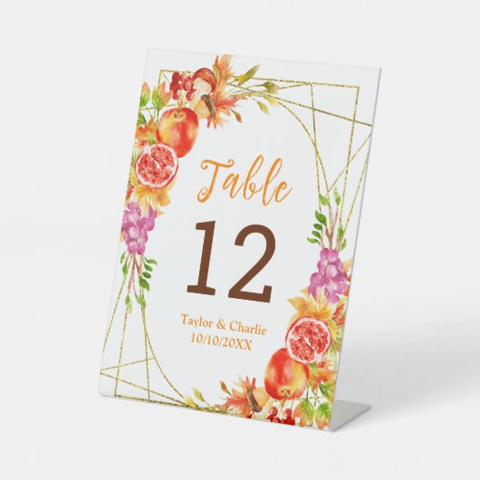 Autumn Fall Harvest Wedding Table Number Reclamebord Met Voetstuk (Voorkant)