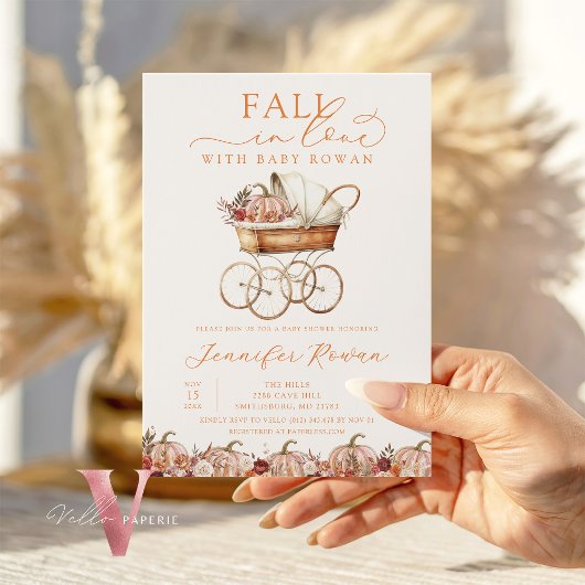 Autumn Fall in Love Pumpkin Baby Shower Invitation Kaart