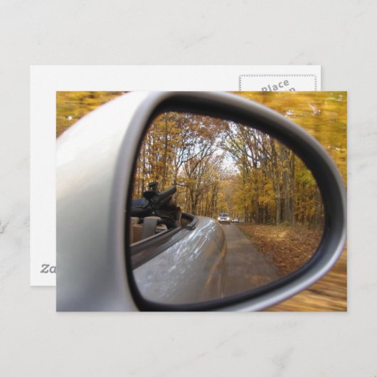 AUTUMN / FALL IN THE REAR VIEW MIRROR SPORTS CAR BRIEFKAART (Voorkant / Achterkant)